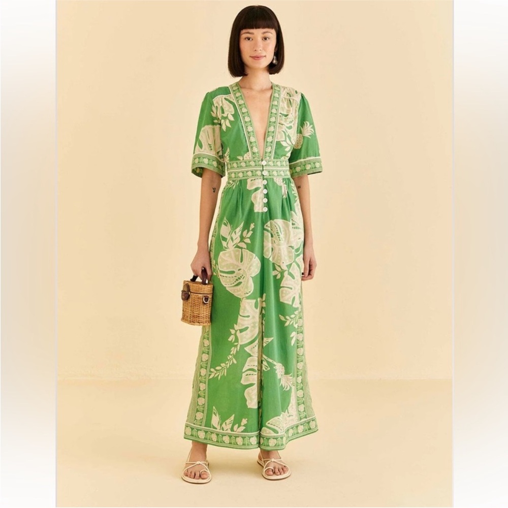 Farm Rio green monstera wide print jumpsuit - Picture 11 of 11